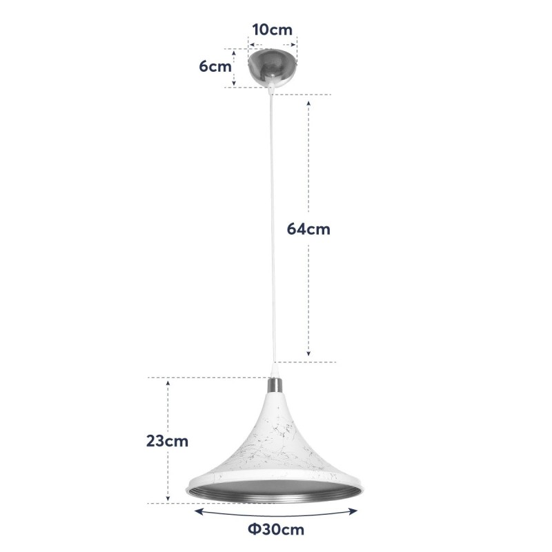 GloboStar® MARBLE 203-0098 Μοντέρνο Κρεμαστό Φωτιστικό Καμπάνα Μονόφωτο 1 x E27 IP20 Λεύκο & Χρυσό Πλαστικό - Μ30 x Π30 x Υ20cm