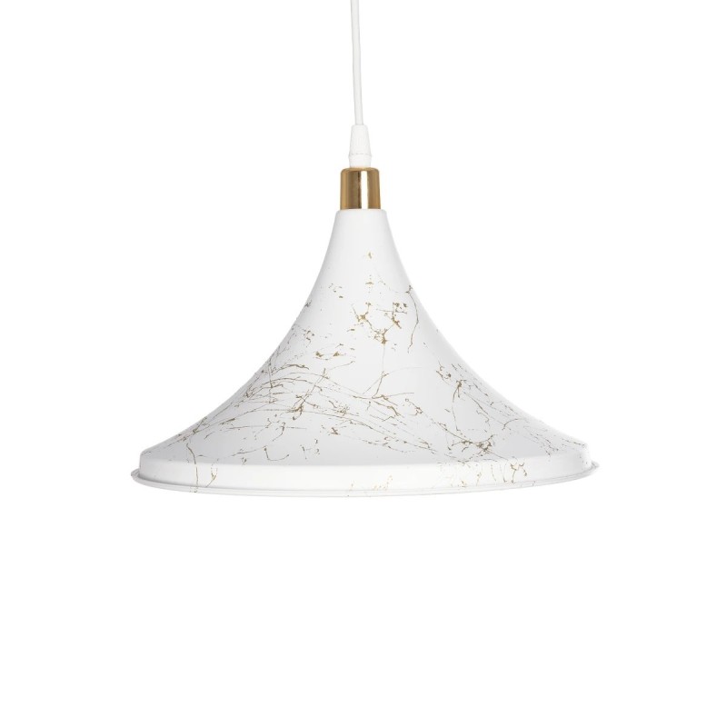 GloboStar® MARBLE 203-0098 Μοντέρνο Κρεμαστό Φωτιστικό Καμπάνα Μονόφωτο 1 x E27 IP20 Λεύκο & Χρυσό Πλαστικό - Μ30 x Π30 x Υ20cm
