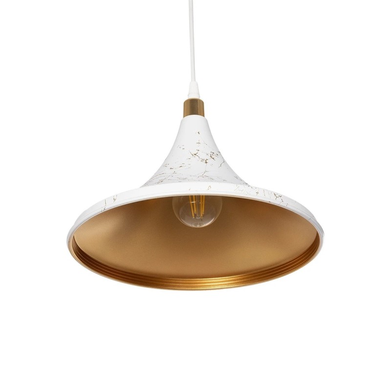 GloboStar® MARBLE 203-0098 Μοντέρνο Κρεμαστό Φωτιστικό Καμπάνα Μονόφωτο 1 x E27 IP20 Λεύκο & Χρυσό Πλαστικό - Μ30 x Π30 x Υ20cm