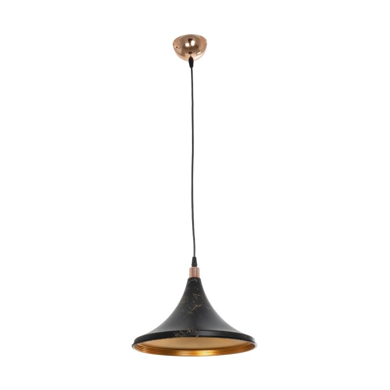 GloboStar® MARBLE 203-0099 Μοντέρνο Κρεμαστό Φωτιστικό Καμπάνα Μονόφωτο 1 x E27 IP20 Μαύρο & Χρυσό Πλαστικό - Μ30 x Π30 x Υ20cm