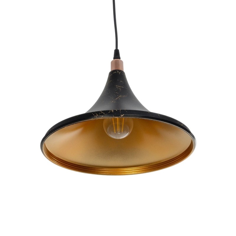 GloboStar® MARBLE 203-0099 Μοντέρνο Κρεμαστό Φωτιστικό Καμπάνα Μονόφωτο 1 x E27 IP20 Μαύρο & Χρυσό Πλαστικό - Μ30 x Π30 x Υ20cm