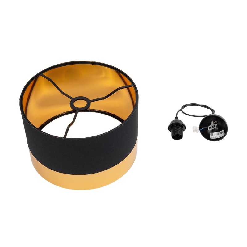 GloboStar® ZYKLUS 203-0100 Μοντέρνο Κρεμαστό Φωτιστικό Καπέλο Μονόφωτο 1 x E27 IP20 Μαύρο Ύφασμα με Χρυσό Μέταλλο - Μ36 x Π36 x Υ25cm