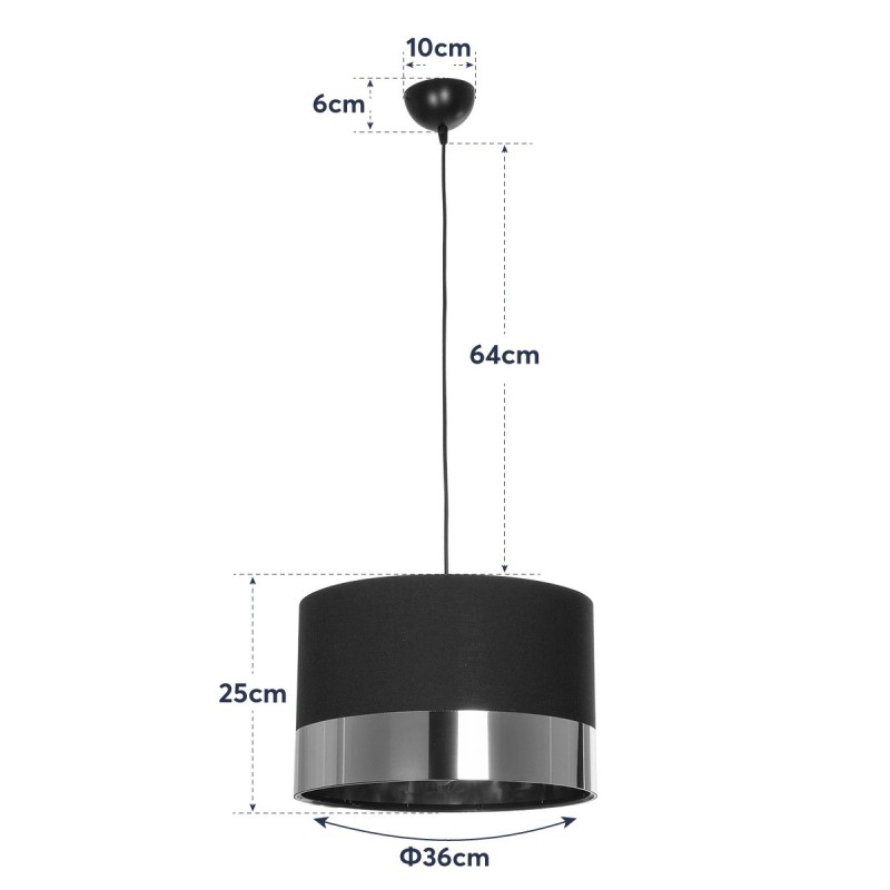 GloboStar® ZYKLUS 203-0100 Μοντέρνο Κρεμαστό Φωτιστικό Καπέλο Μονόφωτο 1 x E27 IP20 Μαύρο Ύφασμα με Χρυσό Μέταλλο - Μ36 x Π36 x Υ25cm