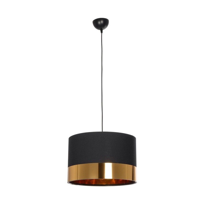 GloboStar® ZYKLUS 203-0100 Μοντέρνο Κρεμαστό Φωτιστικό Καπέλο Μονόφωτο 1 x E27 IP20 Μαύρο Ύφασμα με Χρυσό Μέταλλο - Μ36 x Π36 x Υ25cm