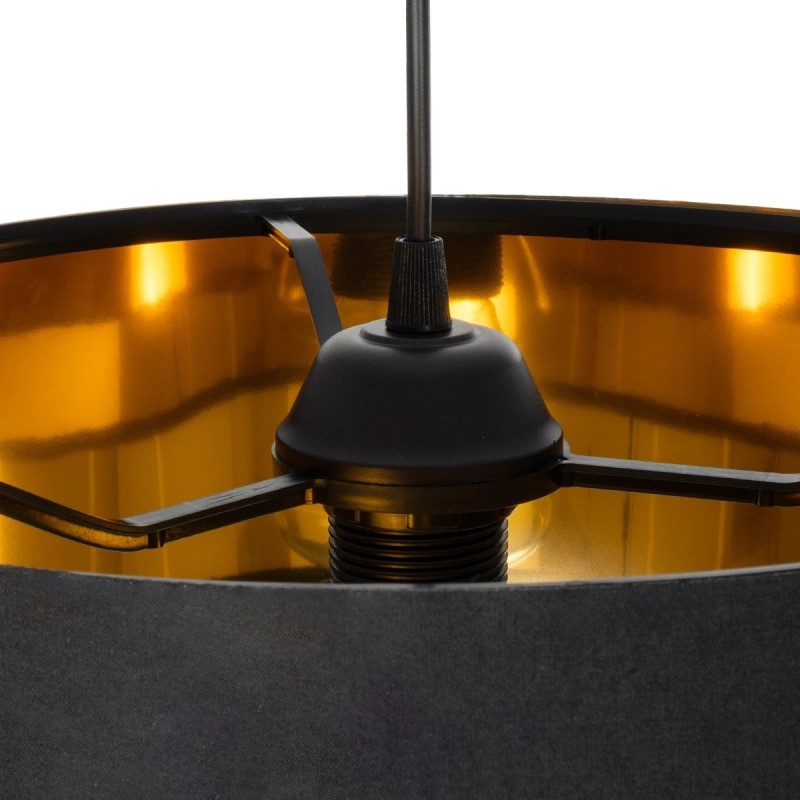 GloboStar® ZYKLUS 203-0100 Μοντέρνο Κρεμαστό Φωτιστικό Καπέλο Μονόφωτο 1 x E27 IP20 Μαύρο Ύφασμα με Χρυσό Μέταλλο - Μ36 x Π36 x Υ25cm