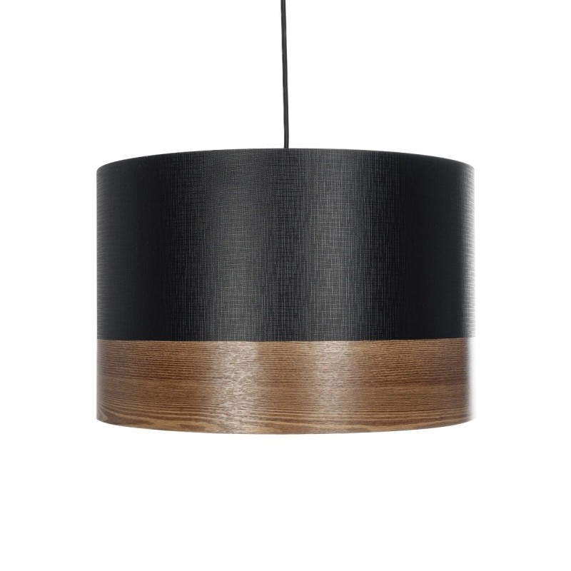 GloboStar® ZYKLUS 203-0101 Μοντέρνο Κρεμαστό Φωτιστικό Καπέλο Μονόφωτο 1 x E27 IP20 Μαύρο Ύφασμα με Καρυδί Ξύλο - Μ36 x Π36 x Υ25cm
