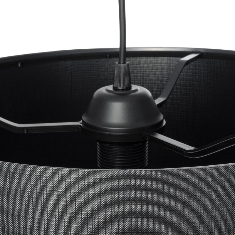 GloboStar® ZYKLUS 203-0101 Μοντέρνο Κρεμαστό Φωτιστικό Καπέλο Μονόφωτο 1 x E27 IP20 Μαύρο Ύφασμα με Καρυδί Ξύλο - Μ36 x Π36 x Υ25cm