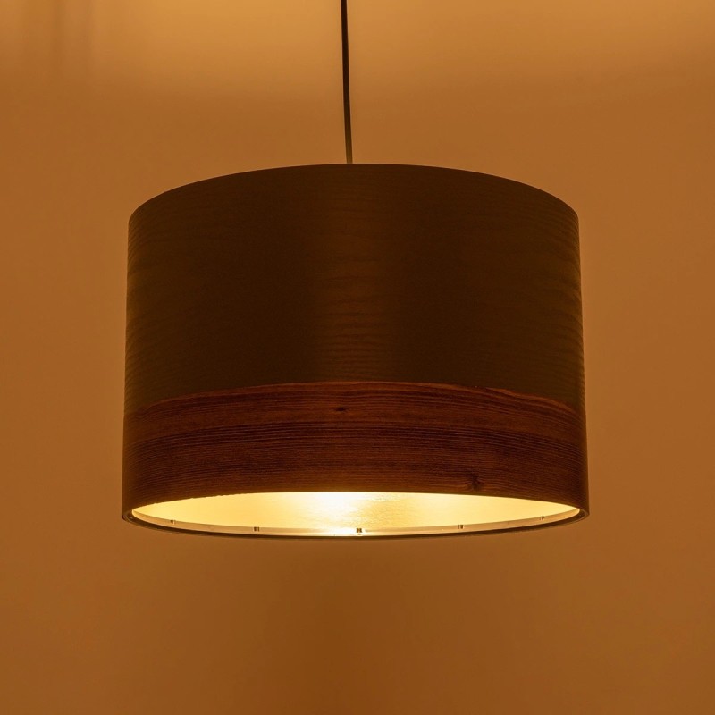 GloboStar® ZYKLUS 203-0102 Μοντέρνο Κρεμαστό Φωτιστικό Καπέλο Μονόφωτο 1 x E27 IP20 Γκρί & Καρυδί Ξύλο - Μ36 x Π36 x Υ25cm