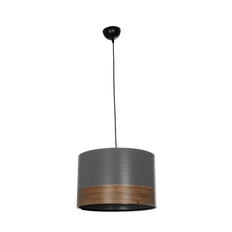 GloboStar® ZYKLUS 203-0102 Μοντέρνο Κρεμαστό Φωτιστικό Καπέλο Μονόφωτο 1 x E27 IP20 Γκρί & Καρυδί Ξύλο - Μ36 x Π36 x Υ25cm