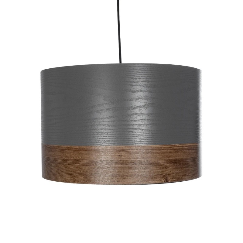 GloboStar® ZYKLUS 203-0102 Μοντέρνο Κρεμαστό Φωτιστικό Καπέλο Μονόφωτο 1 x E27 IP20 Γκρί & Καρυδί Ξύλο - Μ36 x Π36 x Υ25cm