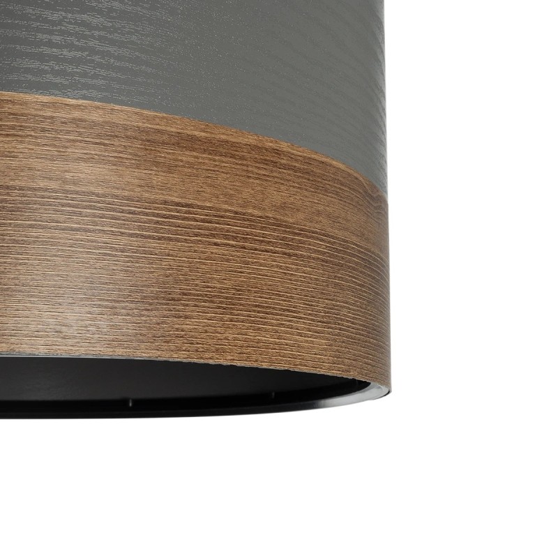 GloboStar® ZYKLUS 203-0102 Μοντέρνο Κρεμαστό Φωτιστικό Καπέλο Μονόφωτο 1 x E27 IP20 Γκρί & Καρυδί Ξύλο - Μ36 x Π36 x Υ25cm