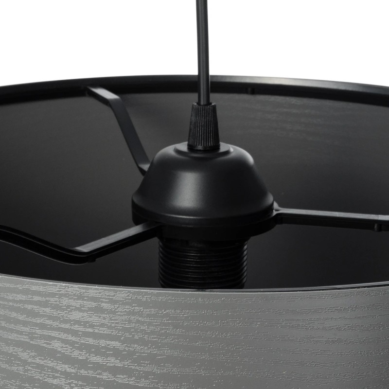 GloboStar® ZYKLUS 203-0102 Μοντέρνο Κρεμαστό Φωτιστικό Καπέλο Μονόφωτο 1 x E27 IP20 Γκρί & Καρυδί Ξύλο - Μ36 x Π36 x Υ25cm