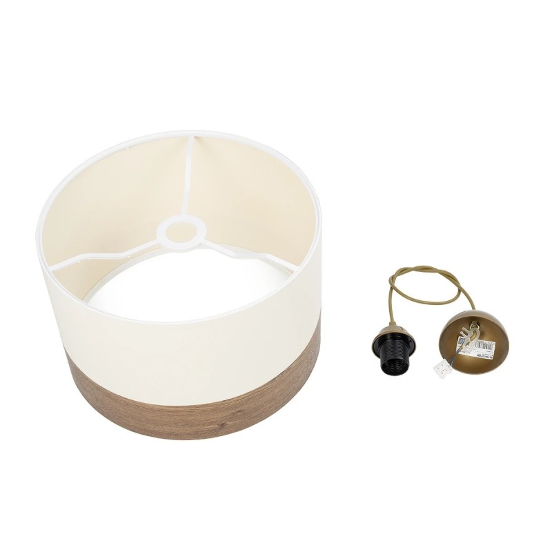 GloboStar® ZYKLUS 203-0103 Μοντέρνο Κρεμαστό Φωτιστικό Καπέλο Μονόφωτο 1 x E27 IP20 Μπεζ Ύφασμα με Καρυδί Ξύλο - Μ36 x Π36 x Υ25cm
