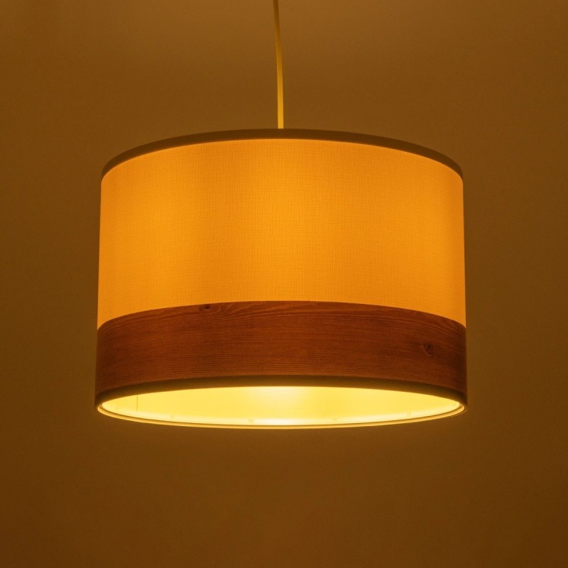 GloboStar® ZYKLUS 203-0103 Μοντέρνο Κρεμαστό Φωτιστικό Καπέλο Μονόφωτο 1 x E27 IP20 Μπεζ Ύφασμα με Καρυδί Ξύλο - Μ36 x Π36 x Υ25cm