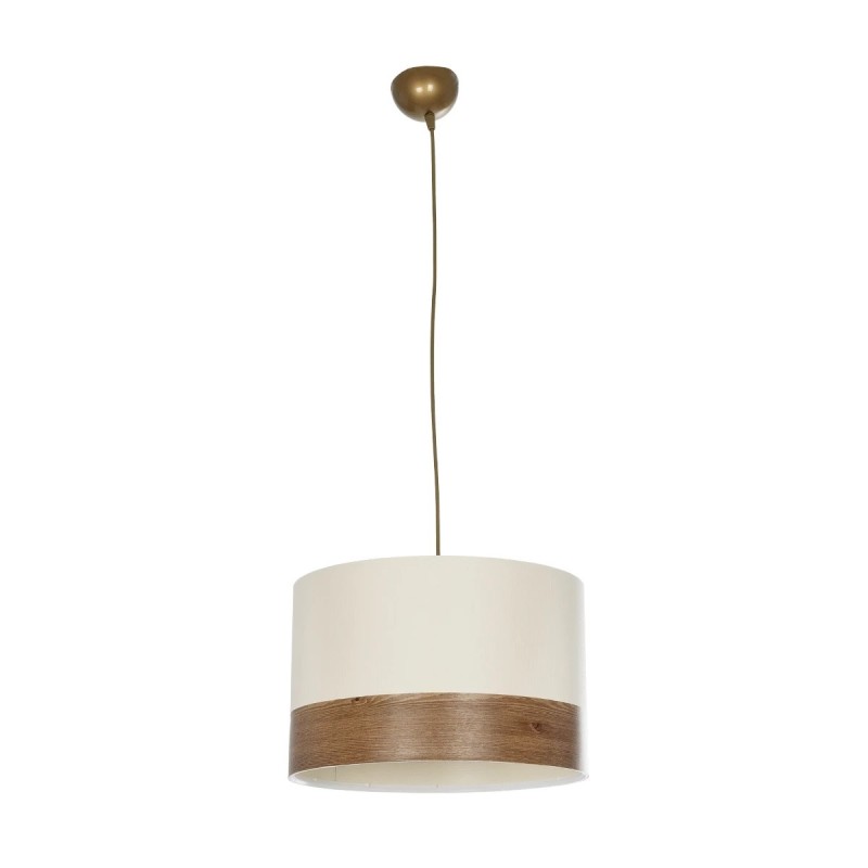 GloboStar® ZYKLUS 203-0103 Μοντέρνο Κρεμαστό Φωτιστικό Καπέλο Μονόφωτο 1 x E27 IP20 Μπεζ Ύφασμα με Καρυδί Ξύλο - Μ36 x Π36 x Υ25cm