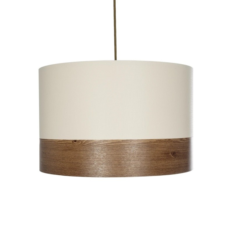 GloboStar® ZYKLUS 203-0103 Μοντέρνο Κρεμαστό Φωτιστικό Καπέλο Μονόφωτο 1 x E27 IP20 Μπεζ Ύφασμα με Καρυδί Ξύλο - Μ36 x Π36 x Υ25cm