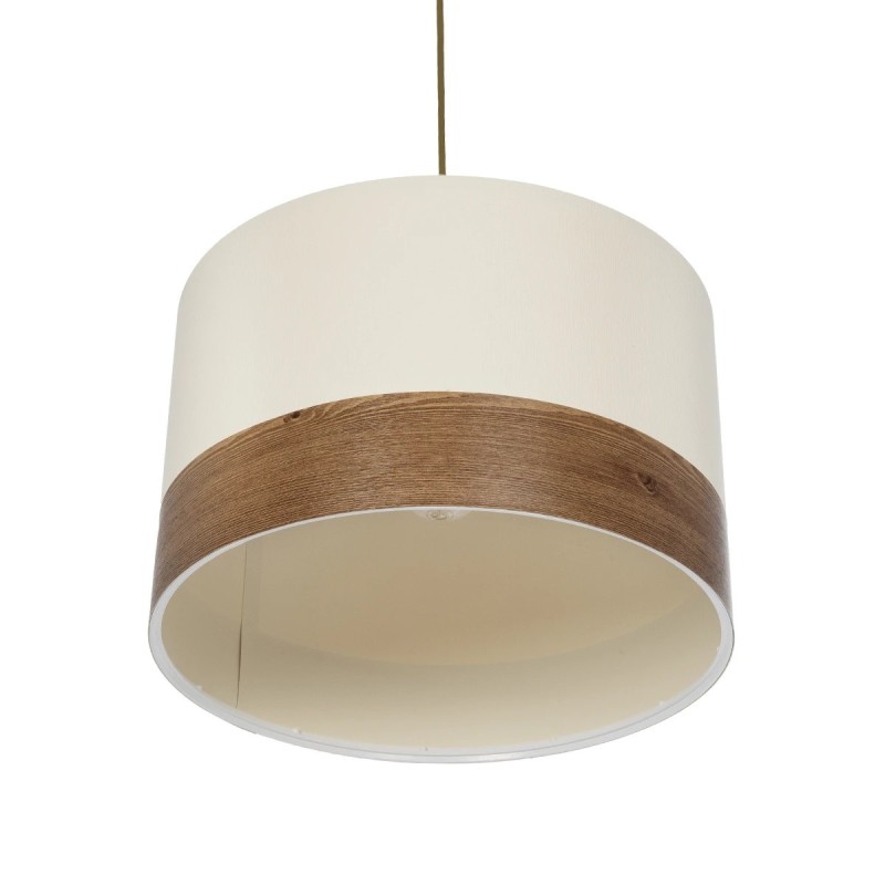 GloboStar® ZYKLUS 203-0103 Μοντέρνο Κρεμαστό Φωτιστικό Καπέλο Μονόφωτο 1 x E27 IP20 Μπεζ Ύφασμα με Καρυδί Ξύλο - Μ36 x Π36 x Υ25cm