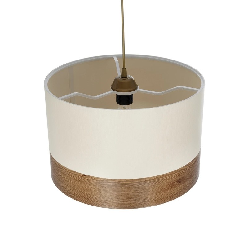 GloboStar® ZYKLUS 203-0103 Μοντέρνο Κρεμαστό Φωτιστικό Καπέλο Μονόφωτο 1 x E27 IP20 Μπεζ Ύφασμα με Καρυδί Ξύλο - Μ36 x Π36 x Υ25cm