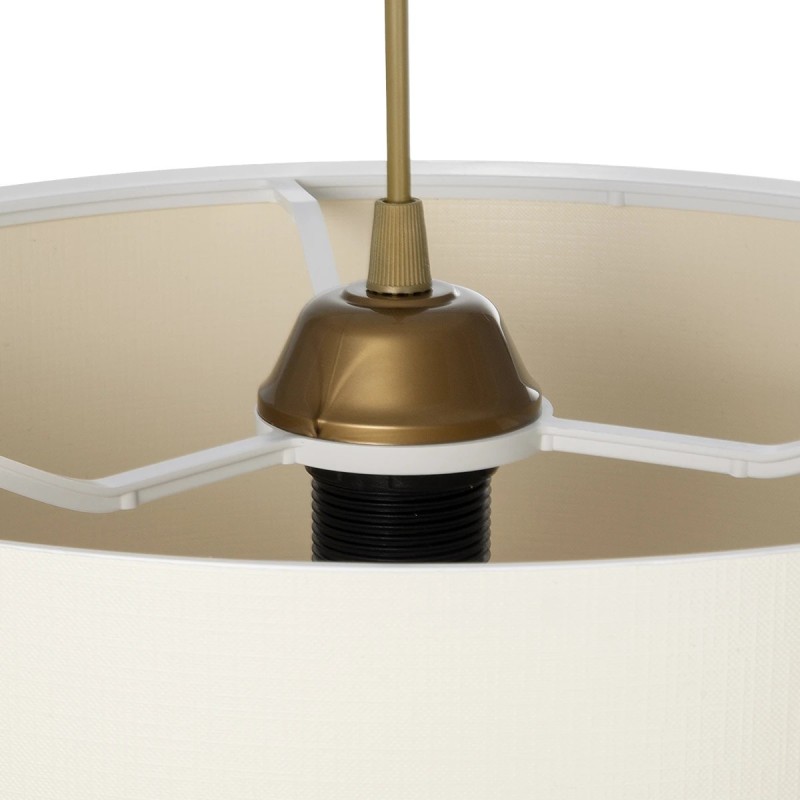 GloboStar® ZYKLUS 203-0103 Μοντέρνο Κρεμαστό Φωτιστικό Καπέλο Μονόφωτο 1 x E27 IP20 Μπεζ Ύφασμα με Καρυδί Ξύλο - Μ36 x Π36 x Υ25cm