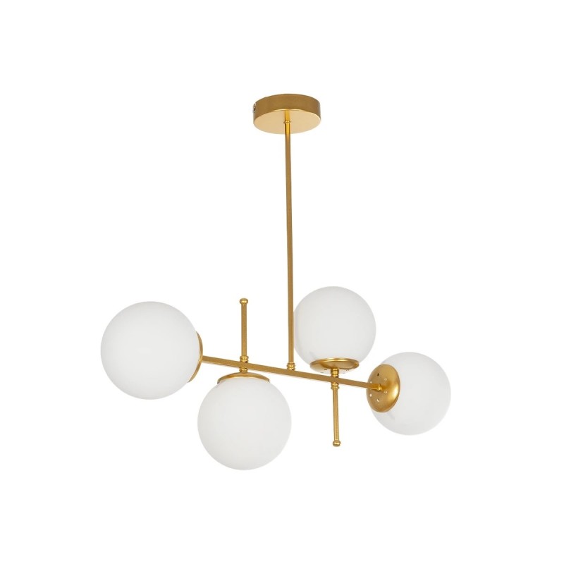 GloboStar® GLOBUS 203-0105 Μοντέρνο Φωτιστικό Οροφής Ράγα Πολύφωτο 4 x E27 IP20 Χρυσό Μέταλλο με Λευκό Γυαλί - Μ70 x Π15 x Υ34cm