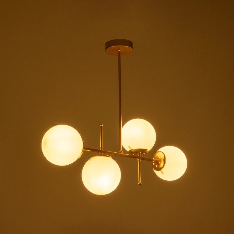 GloboStar® GLOBUS 203-0105 Μοντέρνο Φωτιστικό Οροφής Ράγα Πολύφωτο 4 x E27 IP20 Χρυσό Μέταλλο με Λευκό Γυαλί - Μ70 x Π15 x Υ34cm