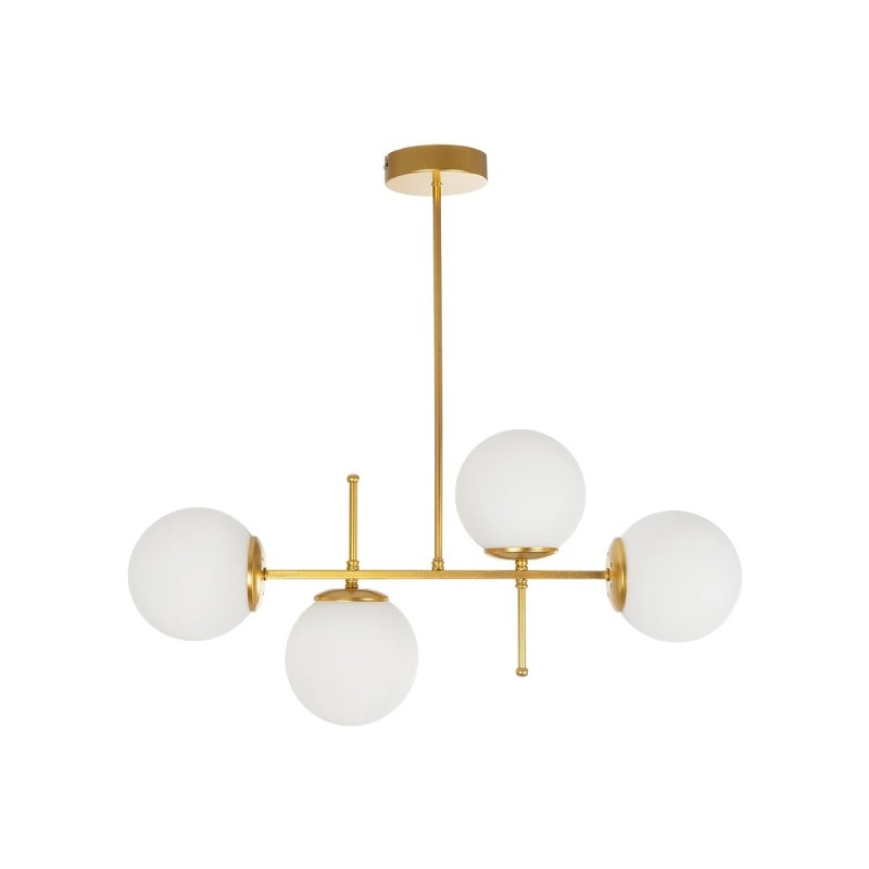 GloboStar® GLOBUS 203-0105 Μοντέρνο Φωτιστικό Οροφής Ράγα Πολύφωτο 4 x E27 IP20 Χρυσό Μέταλλο με Λευκό Γυαλί - Μ70 x Π15 x Υ34cm