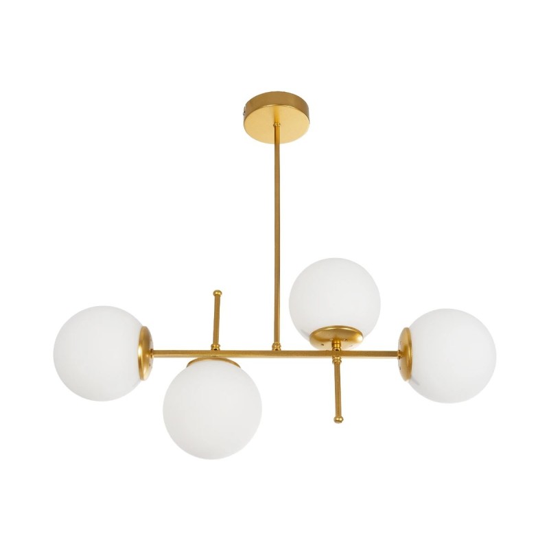 GloboStar® GLOBUS 203-0105 Μοντέρνο Φωτιστικό Οροφής Ράγα Πολύφωτο 4 x E27 IP20 Χρυσό Μέταλλο με Λευκό Γυαλί - Μ70 x Π15 x Υ34cm