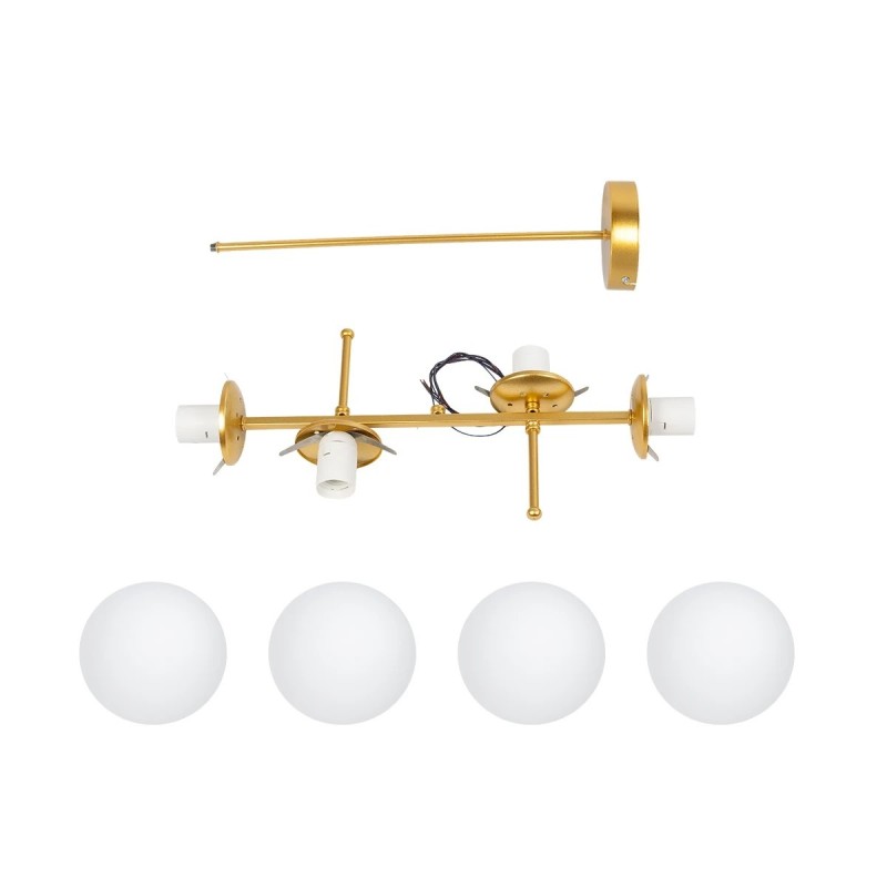 GloboStar® GLOBUS 203-0105 Μοντέρνο Φωτιστικό Οροφής Ράγα Πολύφωτο 4 x E27 IP20 Χρυσό Μέταλλο με Λευκό Γυαλί - Μ70 x Π15 x Υ34cm