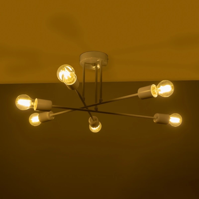 GloboStar® SPIDI 203-0113 Μοντέρνο Φωτιστικό Οροφής Πλέγμα Πολύφωτο 6 x E27 IP20 Λευκό Μέταλλο - Μ61 x Π61 x Υ37cm