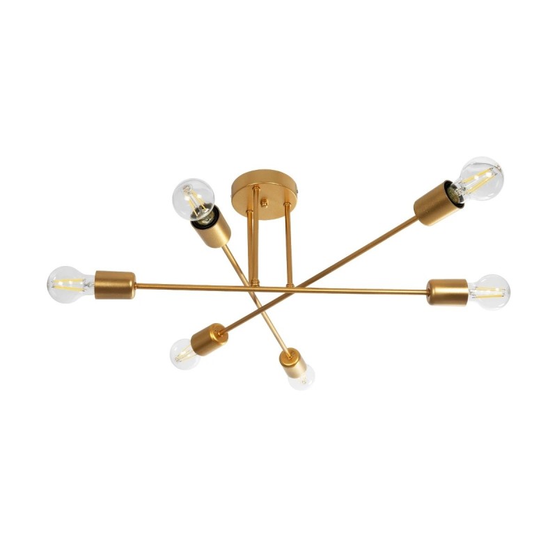 GloboStar® SPIDI 203-0114 Μοντέρνο Φωτιστικό Οροφής Πλέγμα Πολύφωτο 6 x E27 IP20 Ροζ Χρυσό Μέταλλο - Μ61 x Π61 x Υ37cm