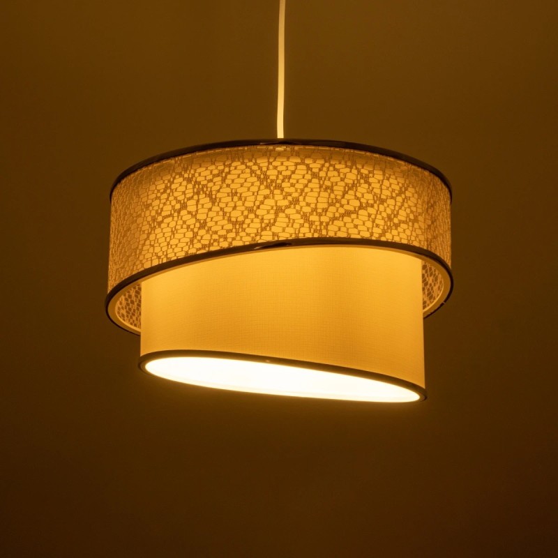 GloboStar® SONIA 203-0115 Μοντέρνο Κρεμαστό Φωτιστικό Καπέλο Μονόφωτο 1 x E27 IP20 Λευκό Ύφασμα με Ασημί Λεπτομέρεια -Μ30 x Π30 x Υ90 cm