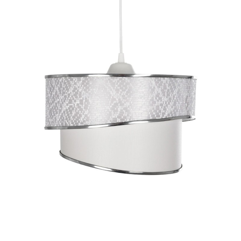 GloboStar® SONIA 203-0115 Μοντέρνο Κρεμαστό Φωτιστικό Καπέλο Μονόφωτο 1 x E27 IP20 Λευκό Ύφασμα με Ασημί Λεπτομέρεια -Μ30 x Π30 x Υ90 cm