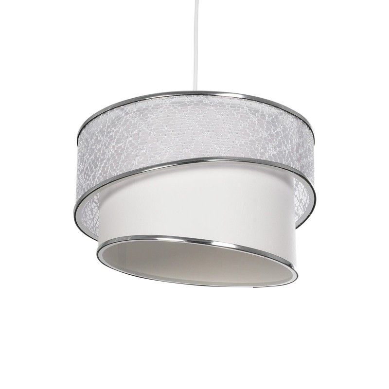 GloboStar® SONIA 203-0115 Μοντέρνο Κρεμαστό Φωτιστικό Καπέλο Μονόφωτο 1 x E27 IP20 Λευκό Ύφασμα με Ασημί Λεπτομέρεια -Μ30 x Π30 x Υ90 cm
