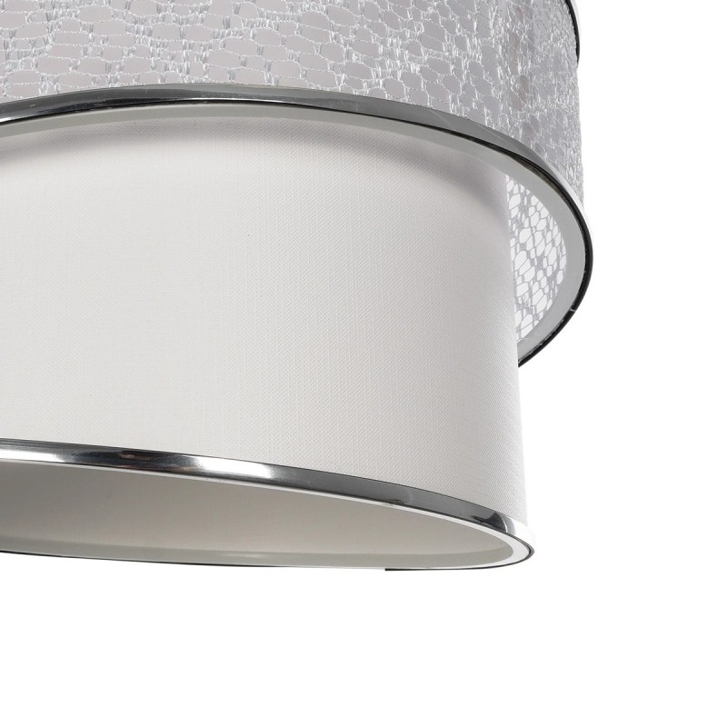 GloboStar® SONIA 203-0115 Μοντέρνο Κρεμαστό Φωτιστικό Καπέλο Μονόφωτο 1 x E27 IP20 Λευκό Ύφασμα με Ασημί Λεπτομέρεια -Μ30 x Π30 x Υ90 cm