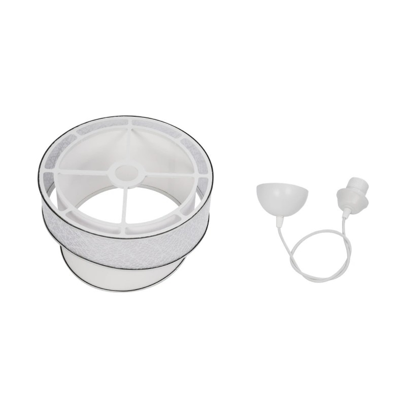 GloboStar® SONIA 203-0115 Μοντέρνο Κρεμαστό Φωτιστικό Καπέλο Μονόφωτο 1 x E27 IP20 Λευκό Ύφασμα με Ασημί Λεπτομέρεια -Μ30 x Π30 x Υ90 cm