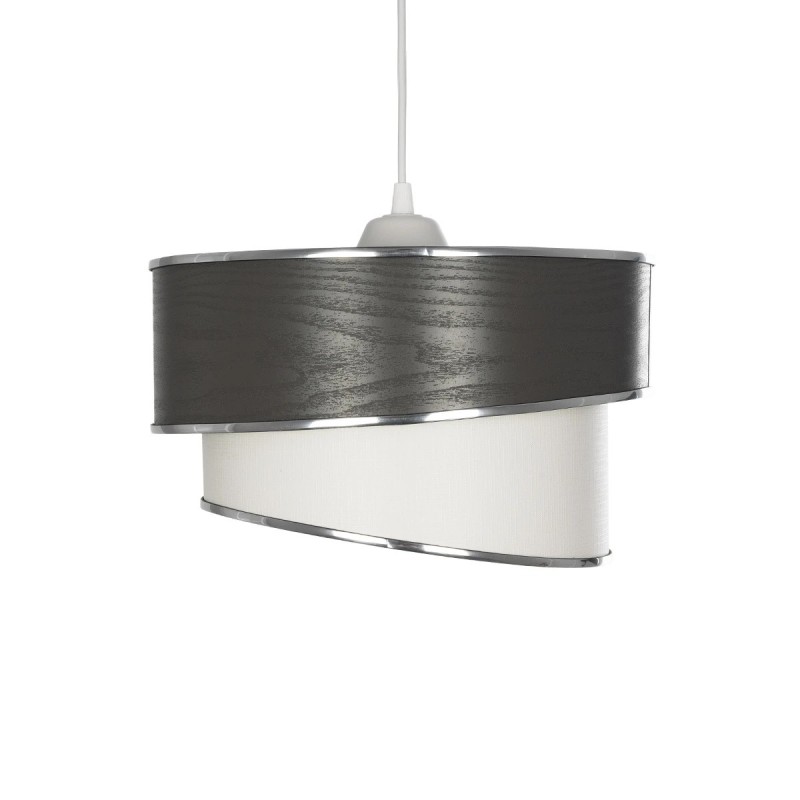 GloboStar® SONIA 203-0116 Μοντέρνο Κρεμαστό Φωτιστικό Καπέλο Μονόφωτο 1 x E27 IP20 Σκούρο Γκρι & Λευκό Ύφασμα με Ασημί Λεπτομέρεια - Μ30 x Π30 x Υ90 cm