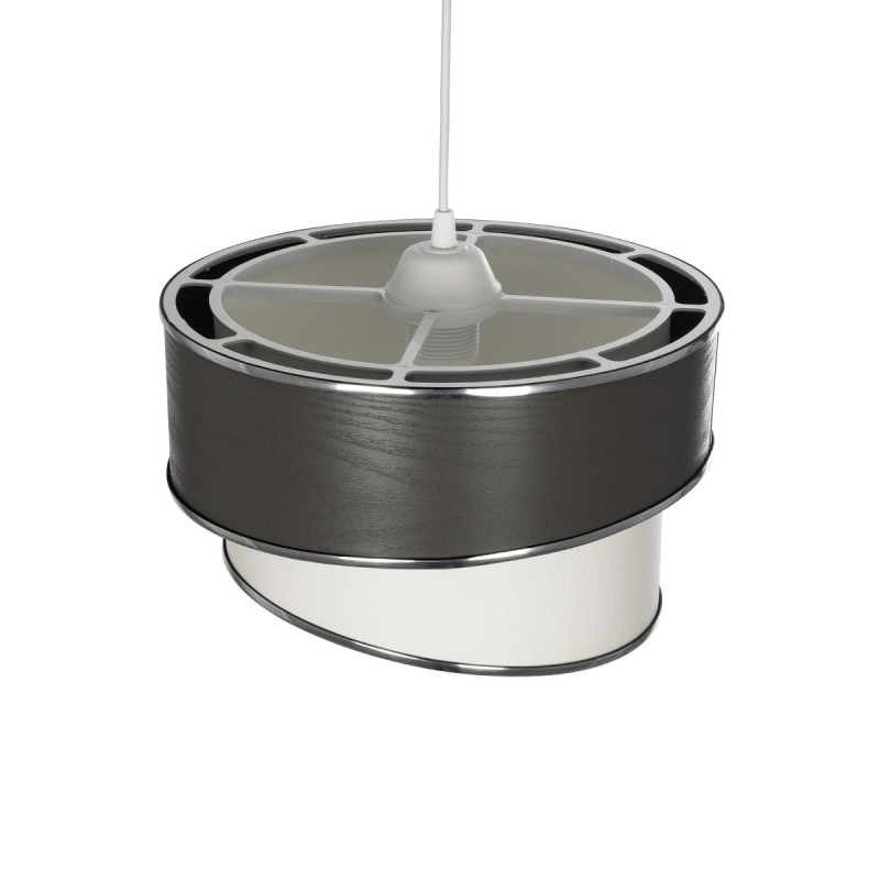 GloboStar® SONIA 203-0116 Μοντέρνο Κρεμαστό Φωτιστικό Καπέλο Μονόφωτο 1 x E27 IP20 Σκούρο Γκρι & Λευκό Ύφασμα με Ασημί Λεπτομέρεια - Μ30 x Π30 x Υ90 cm