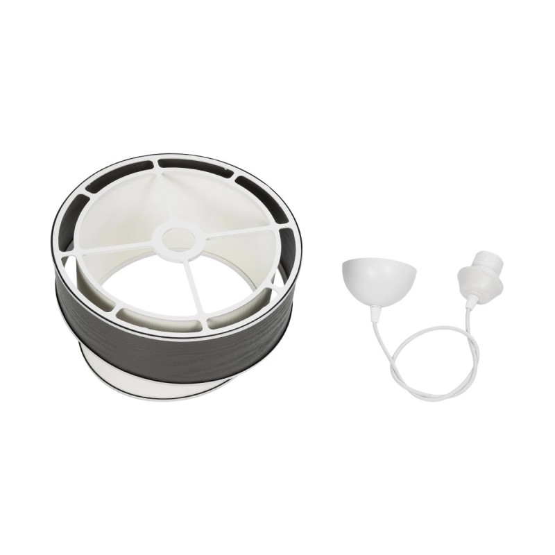 GloboStar® SONIA 203-0116 Μοντέρνο Κρεμαστό Φωτιστικό Καπέλο Μονόφωτο 1 x E27 IP20 Σκούρο Γκρι & Λευκό Ύφασμα με Ασημί Λεπτομέρεια - Μ30 x Π30 x Υ90 cm