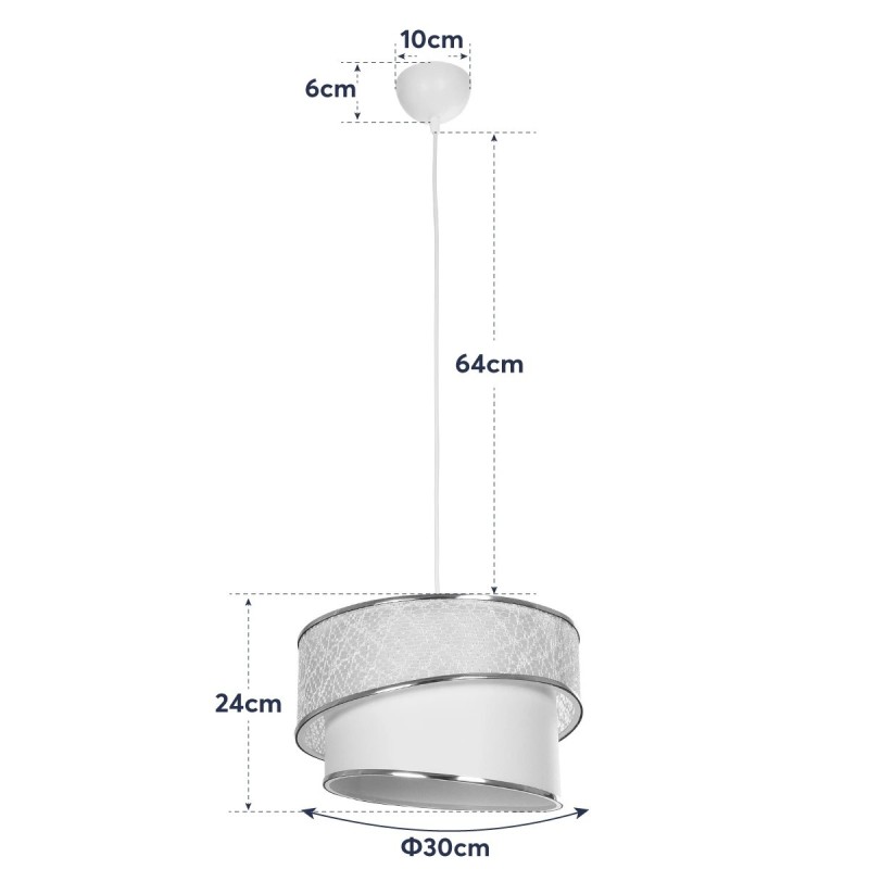 GloboStar® SONIA 203-0117 Μοντέρνο Κρεμαστό Φωτιστικό Καπέλο Μονόφωτο 1 x E27 IP20 Λευκό Ύφασμα με Χρυσή Λεπτομέρεια - Μ30 x Π30 x Υ90 cm