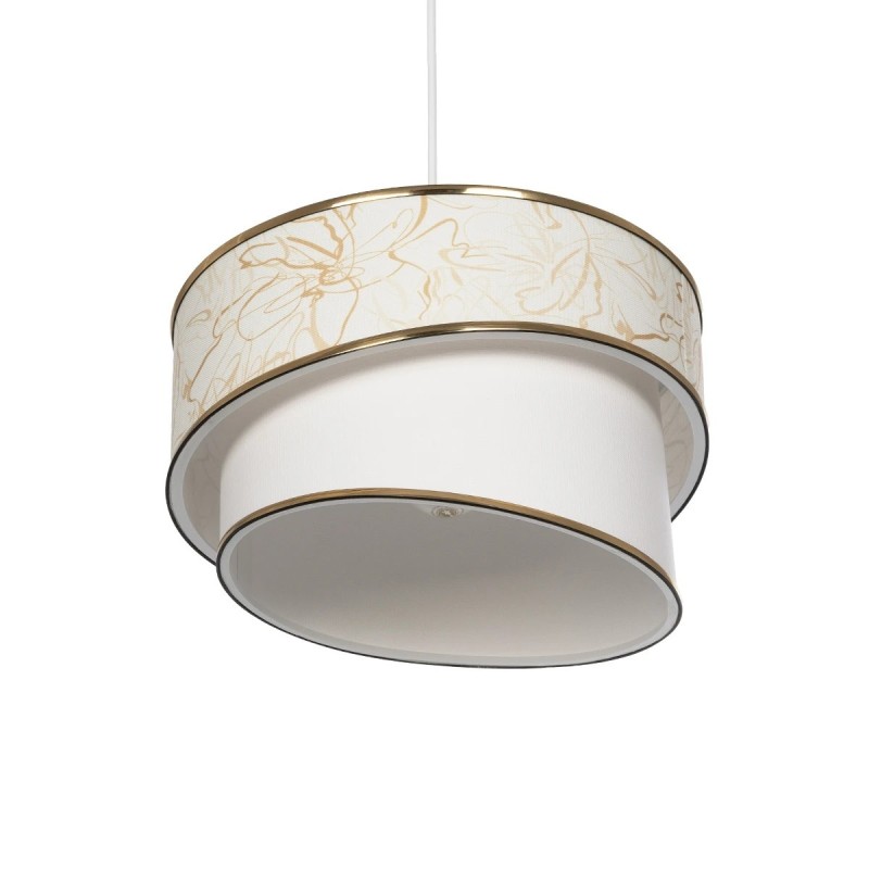 GloboStar® SONIA 203-0117 Μοντέρνο Κρεμαστό Φωτιστικό Καπέλο Μονόφωτο 1 x E27 IP20 Λευκό Ύφασμα με Χρυσή Λεπτομέρεια - Μ30 x Π30 x Υ90 cm