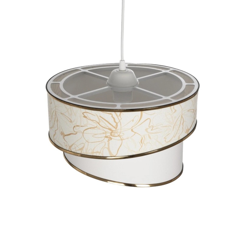 GloboStar® SONIA 203-0117 Μοντέρνο Κρεμαστό Φωτιστικό Καπέλο Μονόφωτο 1 x E27 IP20 Λευκό Ύφασμα με Χρυσή Λεπτομέρεια - Μ30 x Π30 x Υ90 cm