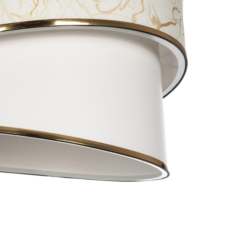 GloboStar® SONIA 203-0117 Μοντέρνο Κρεμαστό Φωτιστικό Καπέλο Μονόφωτο 1 x E27 IP20 Λευκό Ύφασμα με Χρυσή Λεπτομέρεια - Μ30 x Π30 x Υ90 cm