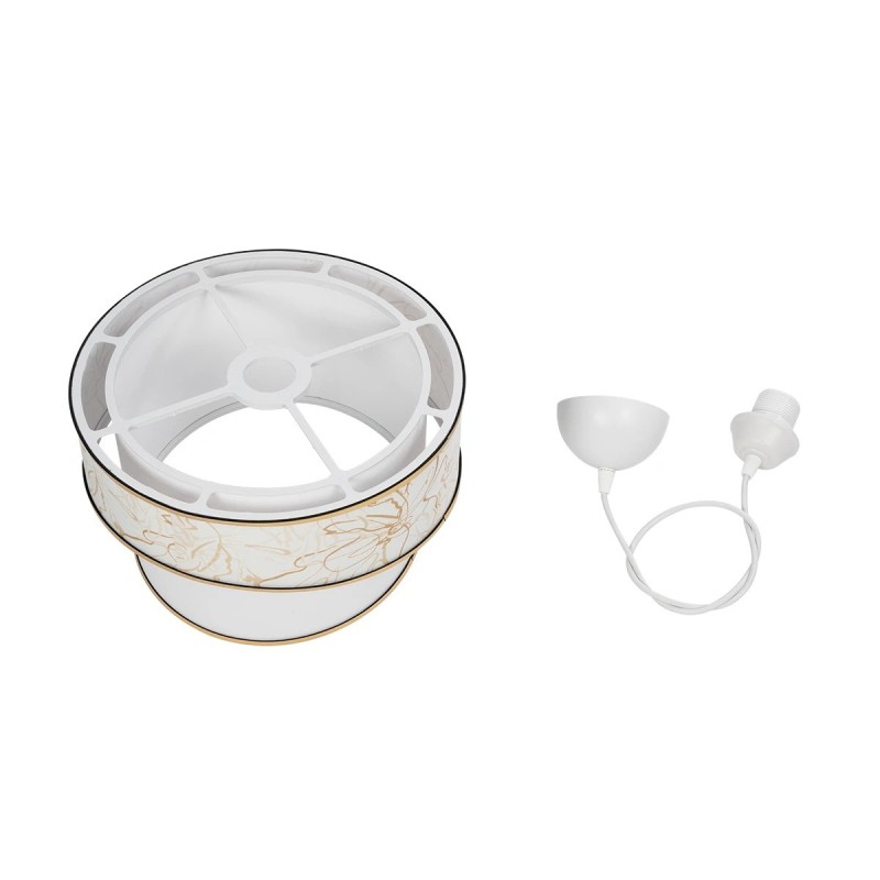 GloboStar® SONIA 203-0117 Μοντέρνο Κρεμαστό Φωτιστικό Καπέλο Μονόφωτο 1 x E27 IP20 Λευκό Ύφασμα με Χρυσή Λεπτομέρεια - Μ30 x Π30 x Υ90 cm