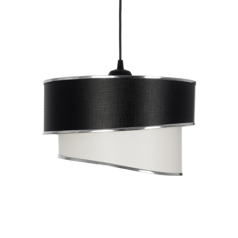 GloboStar® SONIA 203-0118 Μοντέρνο Κρεμαστό Φωτιστικό Καπέλο Μονόφωτο 1 x E27 IP20 Μαύρο & Λευκό Ύφασμα με Ασημί Λεπτομέρεια - Μ30 x Π30 x Υ90 cm