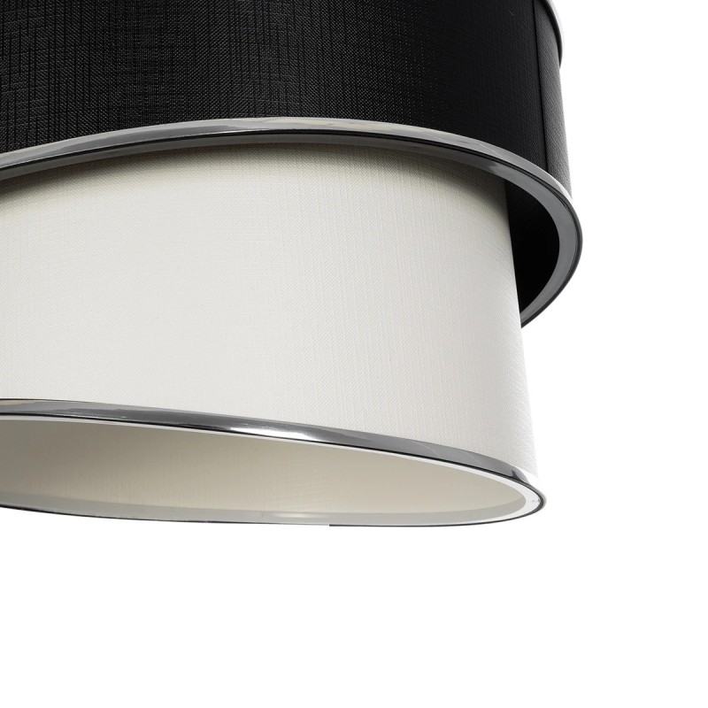 GloboStar® SONIA 203-0118 Μοντέρνο Κρεμαστό Φωτιστικό Καπέλο Μονόφωτο 1 x E27 IP20 Μαύρο & Λευκό Ύφασμα με Ασημί Λεπτομέρεια - Μ30 x Π30 x Υ90 cm