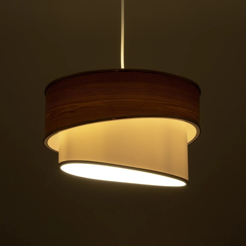 GloboStar® SONIA 203-0119 Μοντέρνο Κρεμαστό Φωτιστικό Καπέλο Μονόφωτο 1 x E27 IP20 Καφέ & Μπεζ Ύφασμα με Χρυσή Λεπτομέρεια - Μ30 x Π30 x Υ90 cm