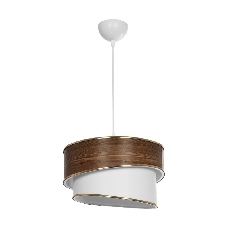 GloboStar® SONIA 203-0119 Μοντέρνο Κρεμαστό Φωτιστικό Καπέλο Μονόφωτο 1 x E27 IP20 Καφέ & Μπεζ Ύφασμα με Χρυσή Λεπτομέρεια - Μ30 x Π30 x Υ90 cm