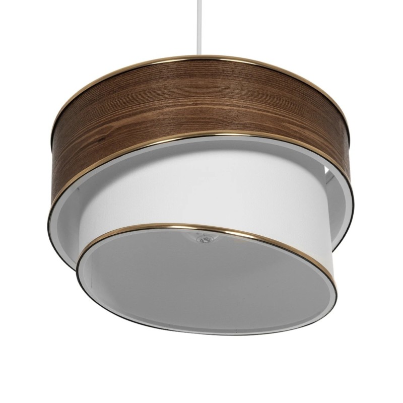 GloboStar® SONIA 203-0119 Μοντέρνο Κρεμαστό Φωτιστικό Καπέλο Μονόφωτο 1 x E27 IP20 Καφέ & Μπεζ Ύφασμα με Χρυσή Λεπτομέρεια - Μ30 x Π30 x Υ90 cm