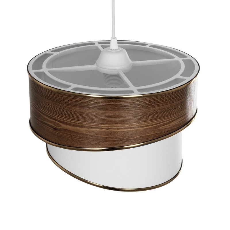 GloboStar® SONIA 203-0119 Μοντέρνο Κρεμαστό Φωτιστικό Καπέλο Μονόφωτο 1 x E27 IP20 Καφέ & Μπεζ Ύφασμα με Χρυσή Λεπτομέρεια - Μ30 x Π30 x Υ90 cm