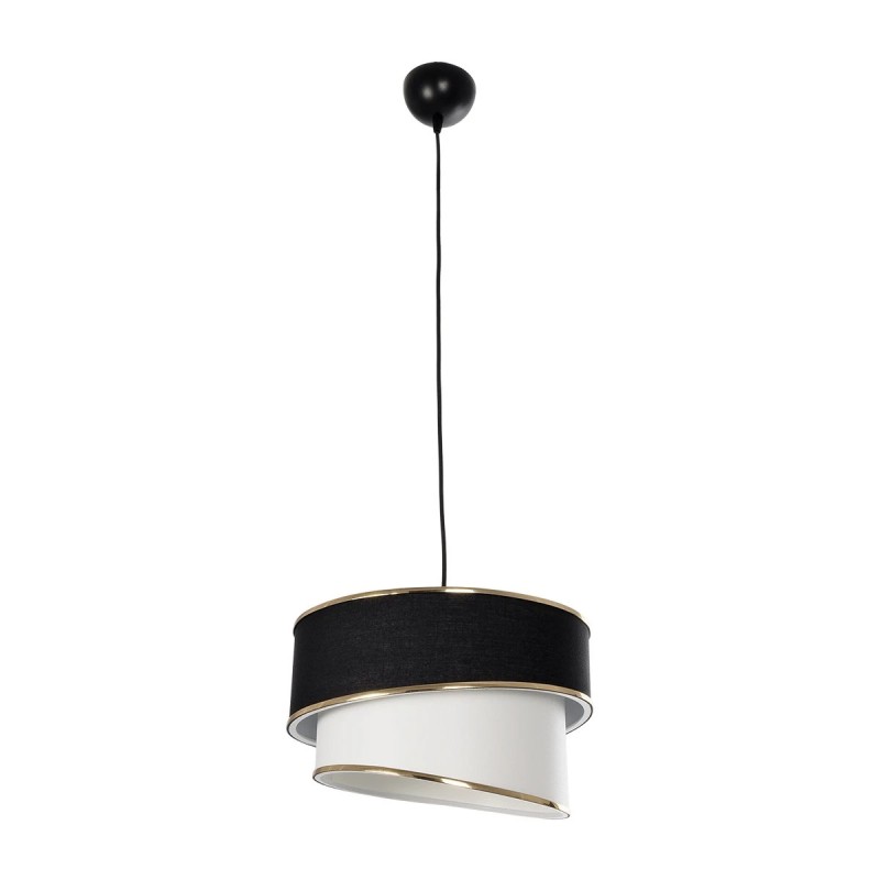GloboStar® SONIA 203-0120 Μοντέρνο Κρεμαστό Φωτιστικό Καπέλο Μονόφωτο 1 x E27 IP20 Μαύρο & Μπεζ Ύφασμα με Χρυσή Λεπτομέρεια - Μ30 x Π30 x Υ90 cm